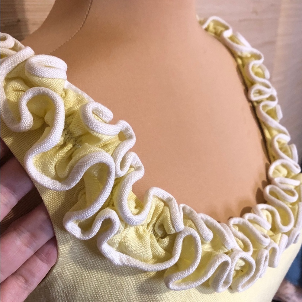Vintage The Anne Fogarty Room Chic Yellow Ruffle Neckline Mini Dress - Picture 3 of 11